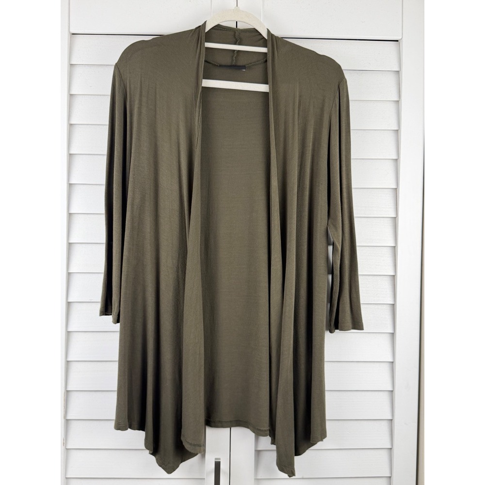 Urim Cardigan L Olive Green Open Front Draped Lightweight Layering